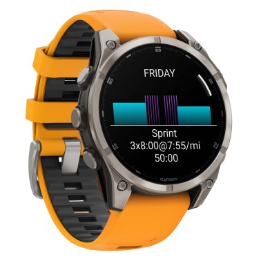 Garmin® fēnix® 8 AMOLED Multisport 47-mm GPS Watch with Silicone Band (Sapphire Lens/Titanium with Spark Orange/Graphite)