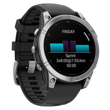 Garmin® fēnix® E AMOLED Multisport 47-mm GPS Smartwatch with Black Silicone Band (Slate Gray/Stainless Steel)