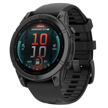 Garmin® fēnix® E AMOLED Multisport 47-mm GPS Smartwatch with Black Silicone Band (Slate Gray/Stainless Steel)