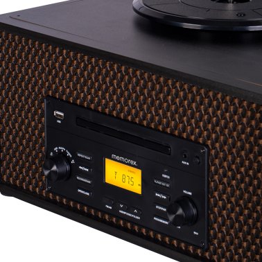 Memorex® Nostalgic 7-in-1 Dual-Bluetooth® Music Center with Turntable, AM/FM Radio, and CD/Cassette Player, JC-3719AA