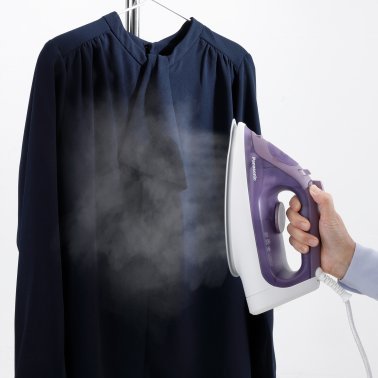 Panasonic® Dry and Steam Iron with Ceramic U-Shape Soleplate, 1,500 Watts, Multidirectional Ironing and 360° Rotating Cord, Purple, NI-S630