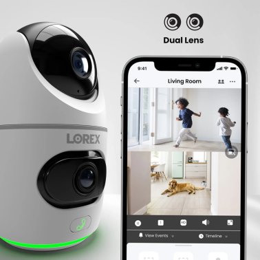 Lorex® Wi-Fi® 2K Dual-Lens Pan-Tilt-Digital Zoom Indoor Security Camera with Person and Animal Detection, White, W463AQD-E