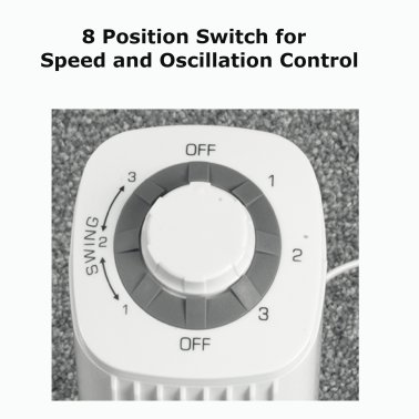 Optimus 14-In. 3-Speed Portable Ultra-Slim Desktop Oscillating Tower Fan, F-7348 (White)