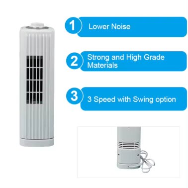 Optimus 14-In. 3-Speed Portable Ultra-Slim Desktop Oscillating Tower Fan, F-7348 (White)
