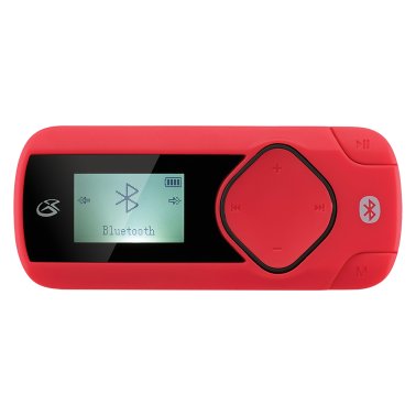 GPX® MP3 Player with FM Radio, Bluetooth® Transmitter, and Wired Earbuds, Red, MWB308R