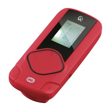 GPX® MP3 Player with FM Radio, Bluetooth® Transmitter, and Wired Earbuds, Red, MWB308R
