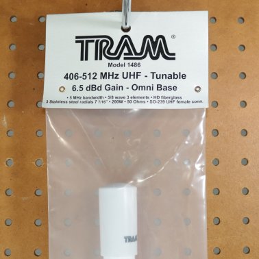 Tram® 200-Watt Pretuned 400 MHz to 495 MHz UHF Fiberglass Base Antenna with 50-Ohm UHF SO-239 Connector, 39 In. Tall (Stainless Steel)
