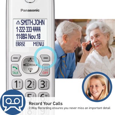 Panasonic® Expandable Cordless Phone System for Landline, Digital Answering System, Caller ID, Call Blocker, and Large Buttons (2 Handset)