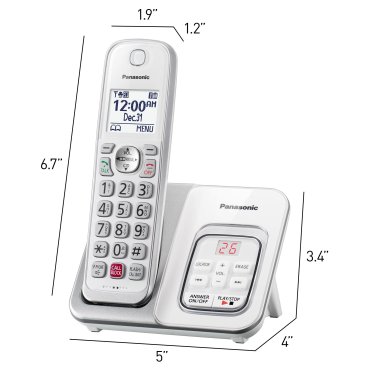 Panasonic® Expandable Cordless Phone System for Landline, Digital Answering System, Caller ID, Call Blocker, and Large Buttons (2 Handset)