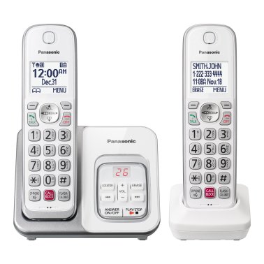 Panasonic® Expandable Cordless Phone System for Landline, Digital Answering System, Caller ID, Call Blocker, and Large Buttons (2 Handset)