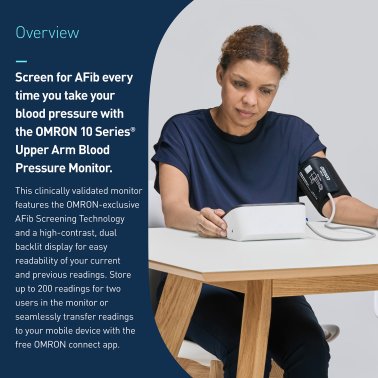 Omron® 10 Series® Bluetooth® Upper Arm Blood Pressure Monitor and Cuff with Wide Backlit LCD Display, Omron® App, TruRead technology, FSA/HSA Eligible
