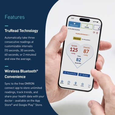 Omron® 10 Series® Bluetooth® Upper Arm Blood Pressure Monitor and Cuff with Wide Backlit LCD Display, Omron® App, TruRead technology, FSA/HSA Eligible
