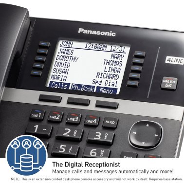 Panasonic® Corded DECT 6.0 4-Line Office Phone Base Station with Answering Machine, Black, KX-TGW420B