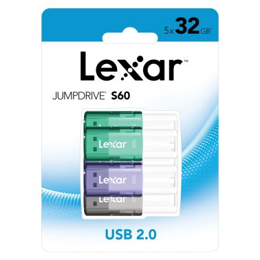 Lexar® JumpDrive® S60 32-GB USB 2.0 Flash Drives, 5 Pack
