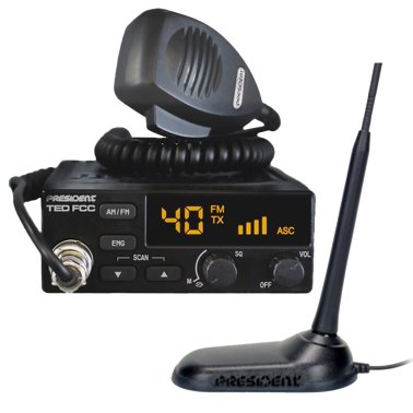 PRESIDENT CB Radio Starter Kit with TED FCC 40-Channel 12-Volt AM/FM CB Radio and VIRGINIA-F Magnet-Mount Antenna