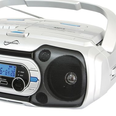 Supersonic® Bluetooth® CD/Cassette/Radio Portable Audio System, White, SC-729BT