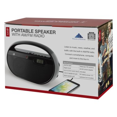GPX® AM/FM Portable Clock Radio, Black, R602B