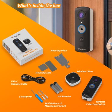 Toucan® V3 Wireless 1080p Video Doorbell - No Monthly Fee Required