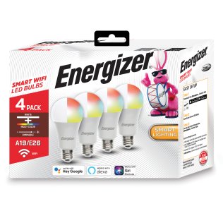 Energizer® Connect LED 11.5-Watt (60-Watt Equivalent) White and Multicolor Smart Bulb, A19 Bulb Shape, E26 Medium Base, Dimmable (4 Pack)