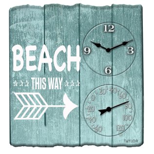 Taylor® Precision Products 14-In. x 14-In. Clock with Thermometer (Beach This Way)