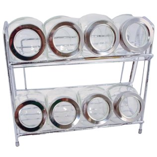 EuroHome 9-Piece Glass Spice Jar with Rack Set