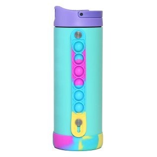 Elemental® Iconic Pop Stainless Steel 14-Oz. Fidget Water Bottle Thermos with Flip-open Sports Cap, Bubble Strap, and 2 Straws (Blue Tie Dye)
