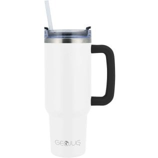 Brentwood® Geojug 40-Oz. Insulated Stainless Steel Tumbler Cup with Handle, Lid, and Straw, Black (Cream)