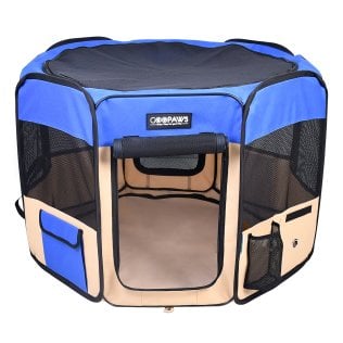 Jespet® Portable Dog Exercise Pet Soft-Side Playpen (Medium; Royal Blue/Beige)