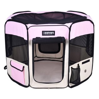 Jespet® Portable Dog Exercise Pet Soft-Side Playpen (Medium; Pink/Creamy White)