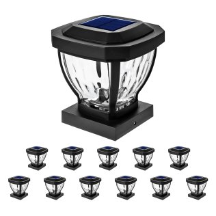 Home Zone Security® 12-Pack Decorative LED Solar Post Cap Lights for 3.5 in. x 3.5 in. Posts, Black