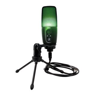 QFX® M-192 Ultra-High-Resolution USB Microphone with RGB Studio Lights and Desk Tripod Stand