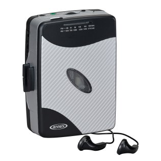 JENSEN® Portable Stereo Cassette Player with AM/FM Radio and Earbuds, SCR-75 (Silver/Black)