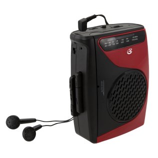 GPX® Portable Cassette Player with AM/FM Radio, Red and Black, CA337B
