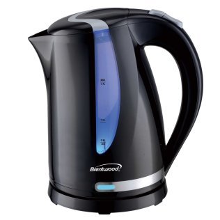 Brentwood® 1,100-Watt Cordless Electric Kettle with Concealed Stainless Steel Heating Element, 360° Base, Auto Shutoff, and Boil-Dry Protection (1.7 L; Black)