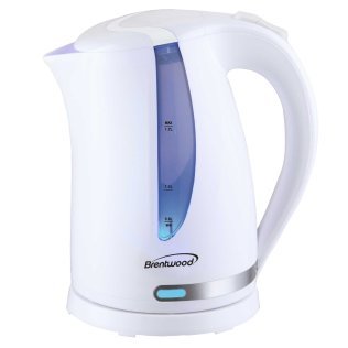 Brentwood® 1,100-Watt Cordless Electric Kettle with Concealed Stainless Steel Heating Element, 360° Base, Auto Shutoff, and Boil-Dry Protection (1.7 L; White)