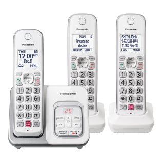 Panasonic® Expandable Cordless Phone System for Landline, Digital Answering System, Caller ID, Call Blocker, and Large Buttons (3 Handset)