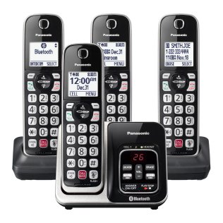 Panasonic® 4-Handset Expandable Cordless Phone System for Landline, Digital Answering System, Bluetooth® Link2Cell, Caller ID, and Call Blocker