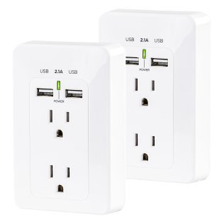 CyberPower® 2-AC Outlet and 2-USB Port Grounded Wall Tap, MP18HO007, 2 Pack