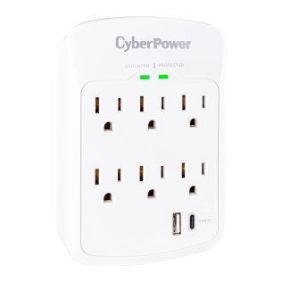CyberPower® 6-AC Outlet and 2-USB Port 1,800-Joules Home Office Series Surge Protector Wall Tap, P6WUC15