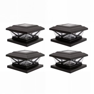 Home Zone Security® Crown-Style Solar-Powered LED Post Cap Light with Adjustable Color Temperature, 4 Pack (Black)