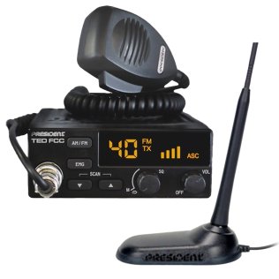 PRESIDENT CB Radio Starter Kit with TED FCC 40-Channel 12-Volt AM/FM CB Radio and VIRGINIA-F Magnet-Mount Antenna