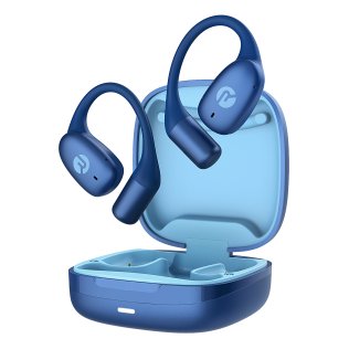 Raycon® Essential Bluetooth® Open-Ear Earbuds with Mic, Earhooks, and Charging Case, DSP, up to 36 Hours Play Time, IPX5 Waterproof (Electric Blue)