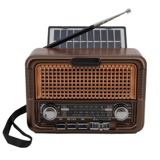 QFX® Retro-Style Portable AM/FM/Shortwave Radio with Bluetooth®, Solar Panel, and True Wireless, Brown, R-50