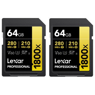 Lexar® Professional GOLD Series 1800x SDXC™ UHS-II Card, 64 GB, 2 Pack