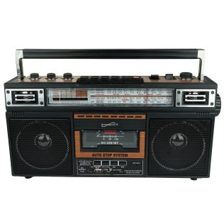 Supersonic® Retro Bluetooth® Cassette/AM/FM/Shortwave Boom Box, SC-3201BT (Wood)
