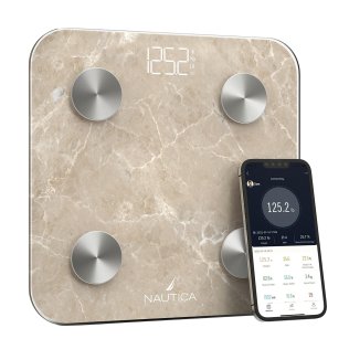 Nautica® 396-Lb. Capacity Smart Digital Bathroom Scale with Bluetooth®, LED Display, Body Tracker App, Body Composition, BMI, Muscle Mass (Quartz Stone)