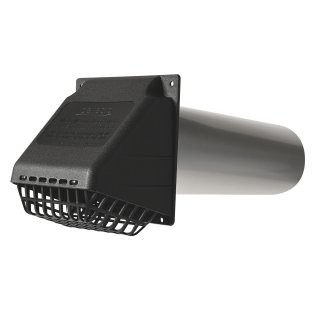 Deflecto® 4-In. Wide-Mouth Dryer Vent Hood Kit with Damper, Detachable Bird Guard, Collar, and Aluminum Pipe, RVHABLK4