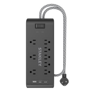 STANLEY® 8-AC Outlet 2-USB Port 2,400-Joules Surge Blok Surge Protector Power Strip with PD, 6-Ft. Fabric-Braided Cord with Low-Profile Plug, 33308