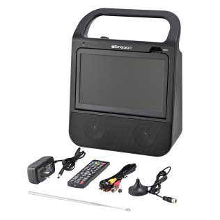 Emerson® Combo 10-In. Portable TV and Bluetooth® In/Out DVD/CD/USB/FM Radio Boom Box System, HDMI®/Aux and Mic Inputs, Remote, EDL-3000