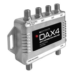 Antennas Direct DAX 4-Output TV Antenna Distribution Amplifier, Output to 4 TVs, CATV Systems, 4K 8K Ready - with Power Supply, Coaxial Cable (Silver)